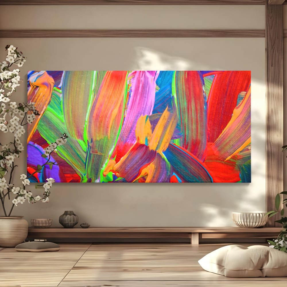 Tablou canvas cu pictura abstracta cu pensule grosiere, fara rama, pe sasiu de lemn